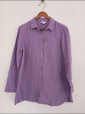 J. Jill Lavender 100% Cotton Gauze Button-Front Shirt